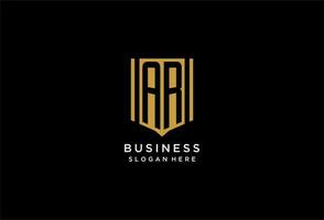 AR monogram logo with geometric shield icon design vector