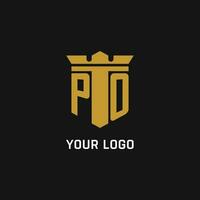 PO initial logo with shield and crown style vector