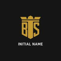 bs inicial logo con proteger y corona estilo vector