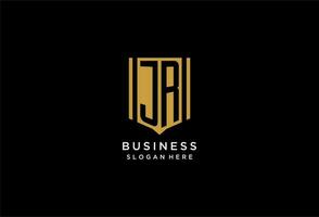 JR monogram logo with geometric shield icon design vector