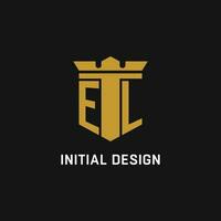 EL initial logo with shield and crown style vector