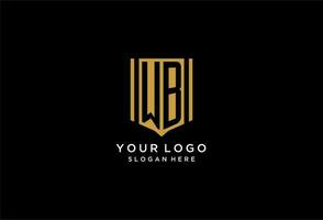 WB monogram logo with geometric shield icon design vector