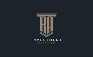 RA initial logo with pillar style, luxury law firm logo design ideas vector