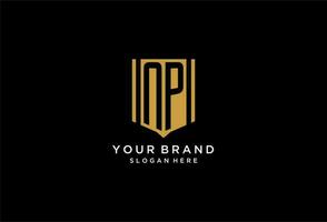 NP monogram logo with geometric shield icon design vector