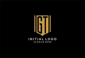 GT monogram logo with geometric shield icon design vector