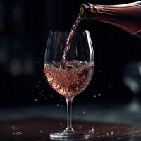 pink wine pouring from a bottle into a glass photo