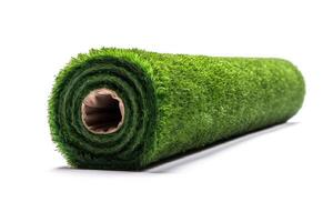 green artificial grass turf roll isolated photo