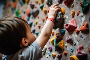 child learning to climb rocks photo