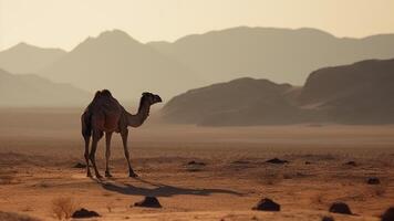 camel in desert landscape photo