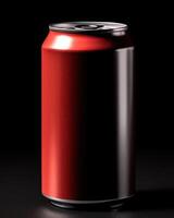 rojo aluminio bebida lata en oscuro generativo ai foto