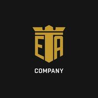 EA initial logo with shield and crown style vector