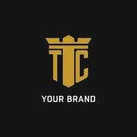 TC initial logo with shield and crown style vector