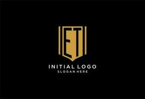 ET monogram logo with geometric shield icon design vector