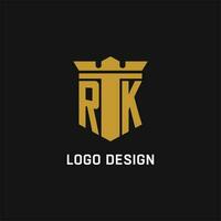 RK initial logo with shield and crown style vector