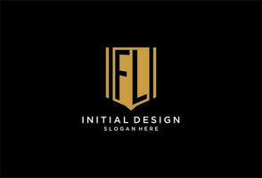 FL monogram logo with geometric shield icon design vector