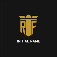 RF initial logo with shield and crown style vector