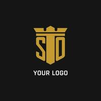 SO initial logo with shield and crown style vector