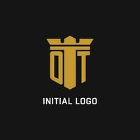 OT initial logo with shield and crown style vector