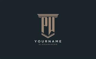 PW initial logo with pillar style, luxury law firm logo design ideas vector