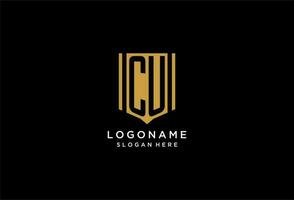 CU monogram logo with geometric shield icon design vector
