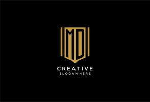 MD monogram logo with geometric shield icon design vector