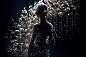 femininity silhouette of a woman in white lilies flowers photo