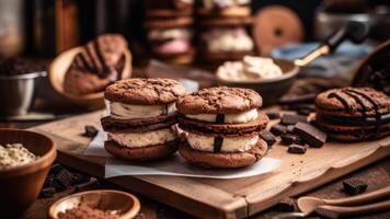 homemade ice cream cookies with chocolate chips photo