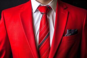 rojo hombres traje con Corbata generativo ai foto