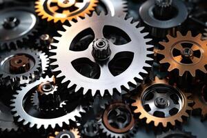 mechanical silver gold gears background photo