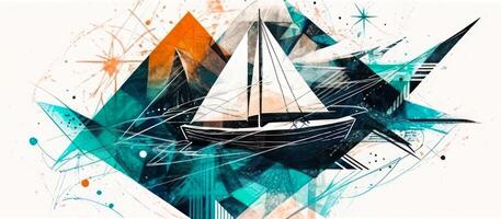 colorful sailboat at sea abstract print photo