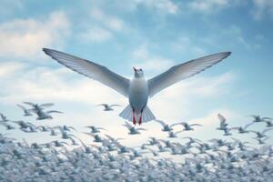 líder de un rebaño de aves en el cielo generativo ai foto