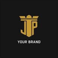 jp inicial logo con proteger y corona estilo vector