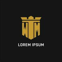 WM initial logo with shield and crown style vector