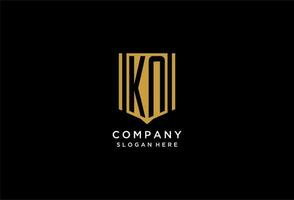 KN monogram logo with geometric shield icon design vector