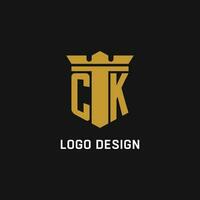 CK initial logo with shield and crown style vector