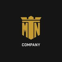 MN initial logo with shield and crown style vector