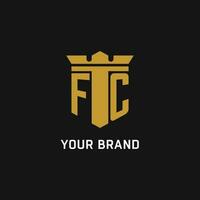 FC initial logo with shield and crown style vector