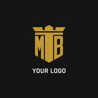 MB initial logo with shield and crown style vector