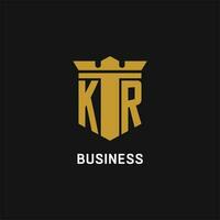 KR initial logo with shield and crown style vector