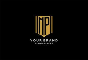 MP monogram logo with geometric shield icon design vector