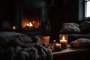 romantic mood by candle light for relaxation in the bedroom photo