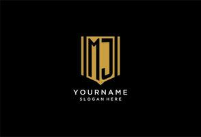 MJ monogram logo with geometric shield icon design vector