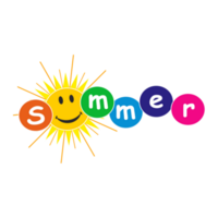 glücklich Sommer- Symbol mit lächelnd Sonne zum Sommer- Werkstatt Poster Flyer png