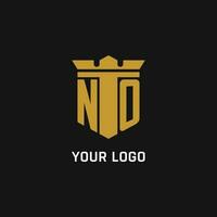 NO initial logo with shield and crown style vector