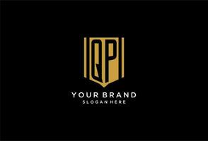 QP monogram logo with geometric shield icon design vector