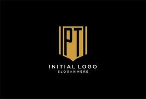 PT monogram logo with geometric shield icon design vector