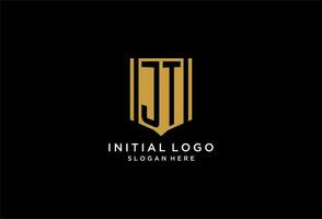 JT monogram logo with geometric shield icon design vector