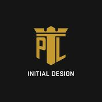 PL initial logo with shield and crown style vector