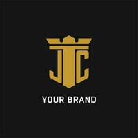 JC initial logo with shield and crown style vector
