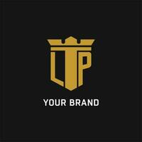 LP initial logo with shield and crown style vector